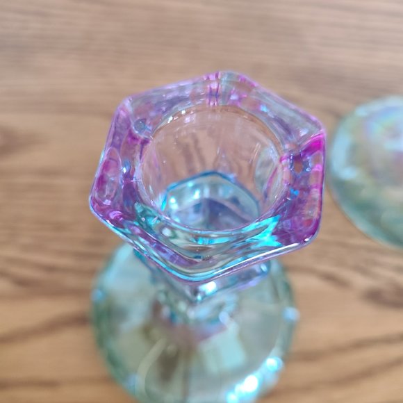 PartyLite Mardi Gras Colorful Tapered Candlestick Holder Pair Set of Two 5" Tall - Picture 13 of 17